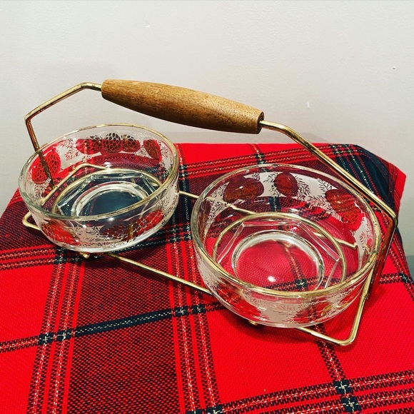 Vintage Mid Century Pine Cone Appetizer Serving Dishes with Caddy - Picture 2 of 7